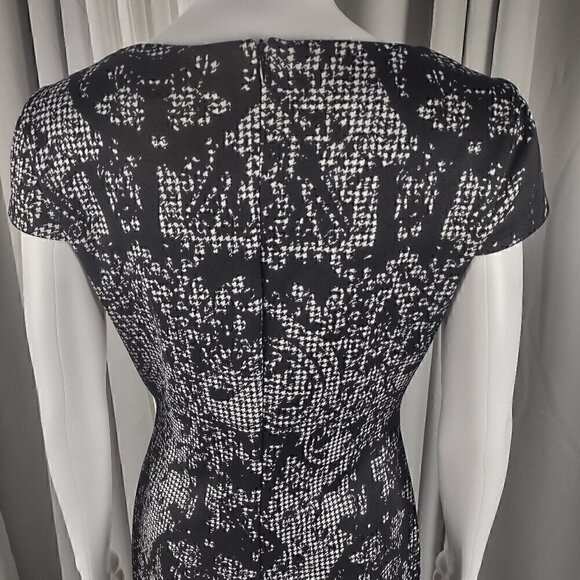 Connected Apparel Womens Embroidered Black, White Print Midi Sheath Dress Size 6 - Picture 4 of 10
